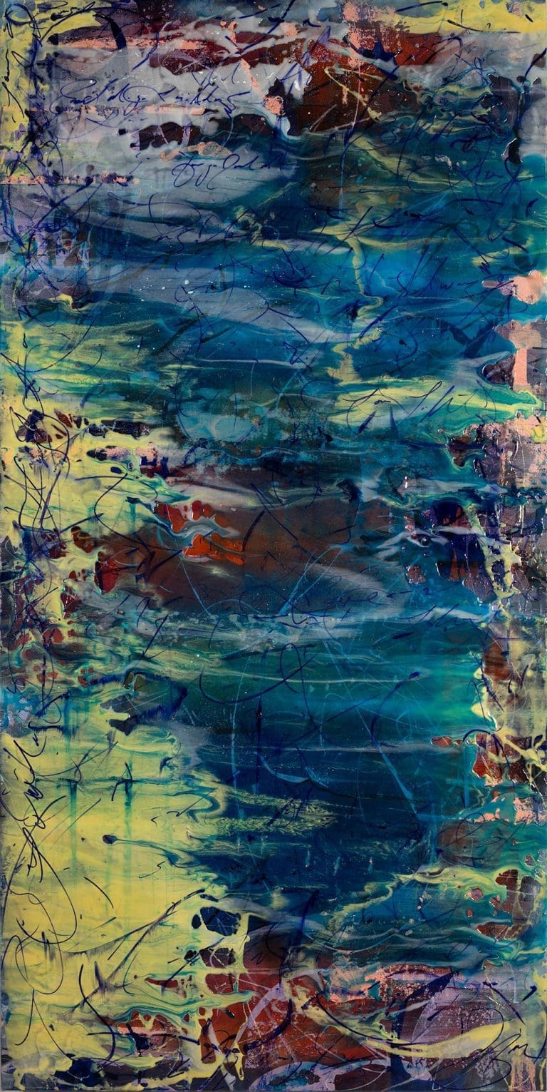 Beneath the Current 72 x 36, Acrylic and Resin on Canvas