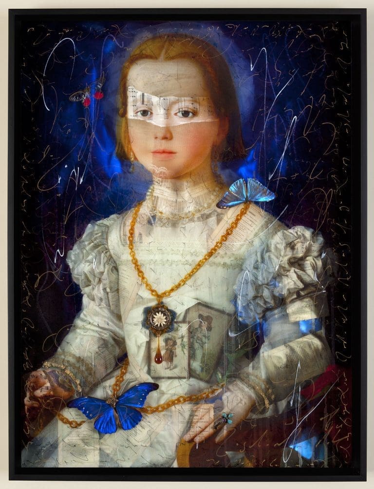 Bianca's Diary, 26 x 19 Hand-Embellished with ink and butterflies on metal