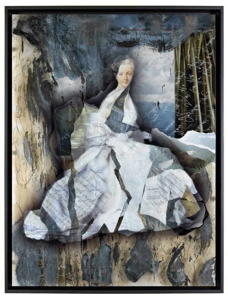 Homage to Eva, 30x22 Hand-Embellished with ink and butterflies on metal