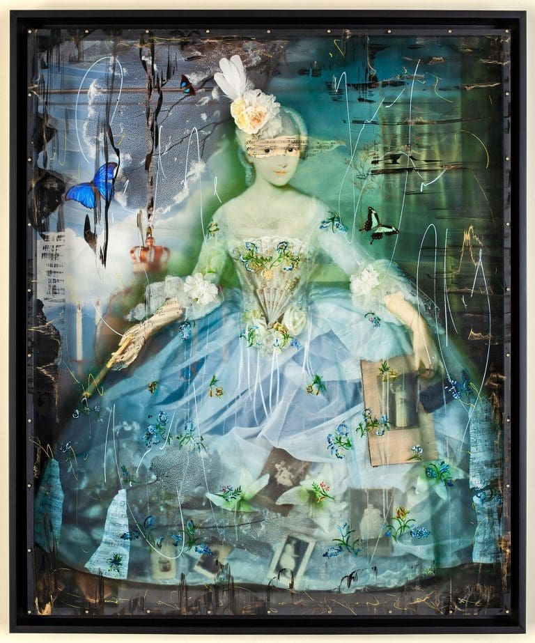 Memories Through Time, 30x25 Hand-Embellished with ink and butterflies on metal