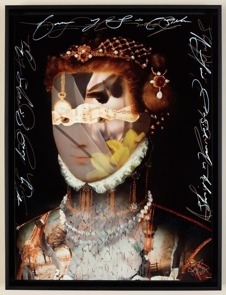 Timeless Beauty, 28x21 Hand-Embellished with ink and butterflies on metal