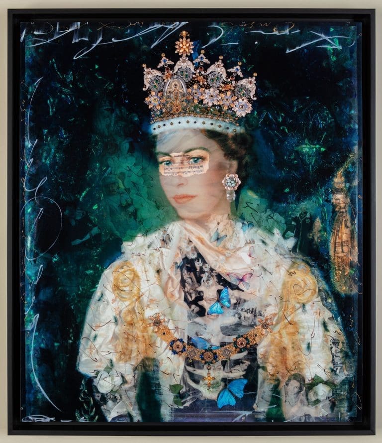 Timeless Royalty, 30x26 Hand-Embellished with ink and butterflies on metal