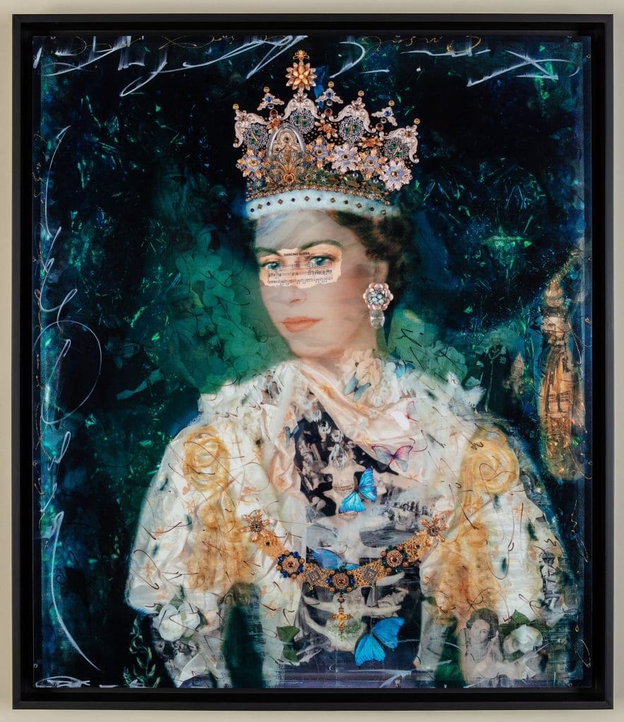 Timeless Royalty, 30x26 Hand-Embellished with ink and butterflies on metal