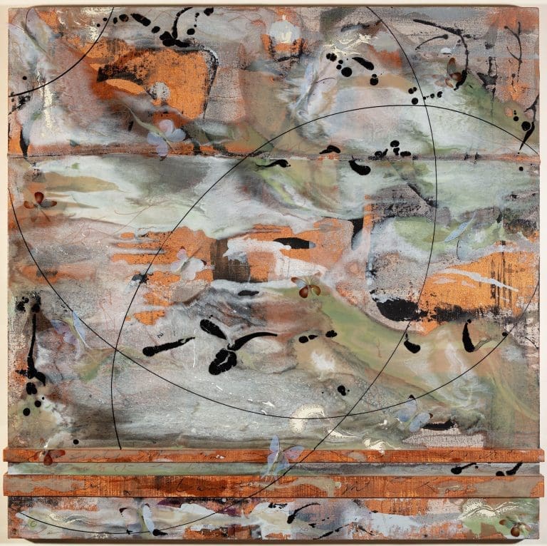 Crystal Canyon 50 x 50, Acrylic, Resin, wood and butterflies on canvas