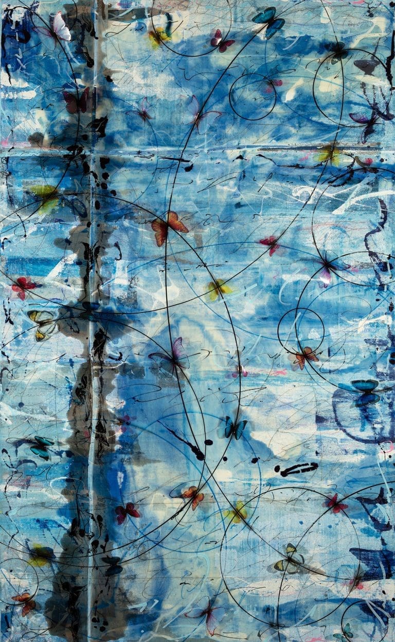 Nature's Palette, 65 x 40 Acrylic, resin and butterflies on canvas