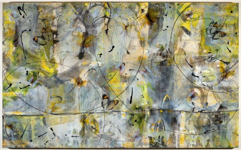 Citrine Skies with Butterflies 48x78 Acrylic, resin and butterflies on canvas