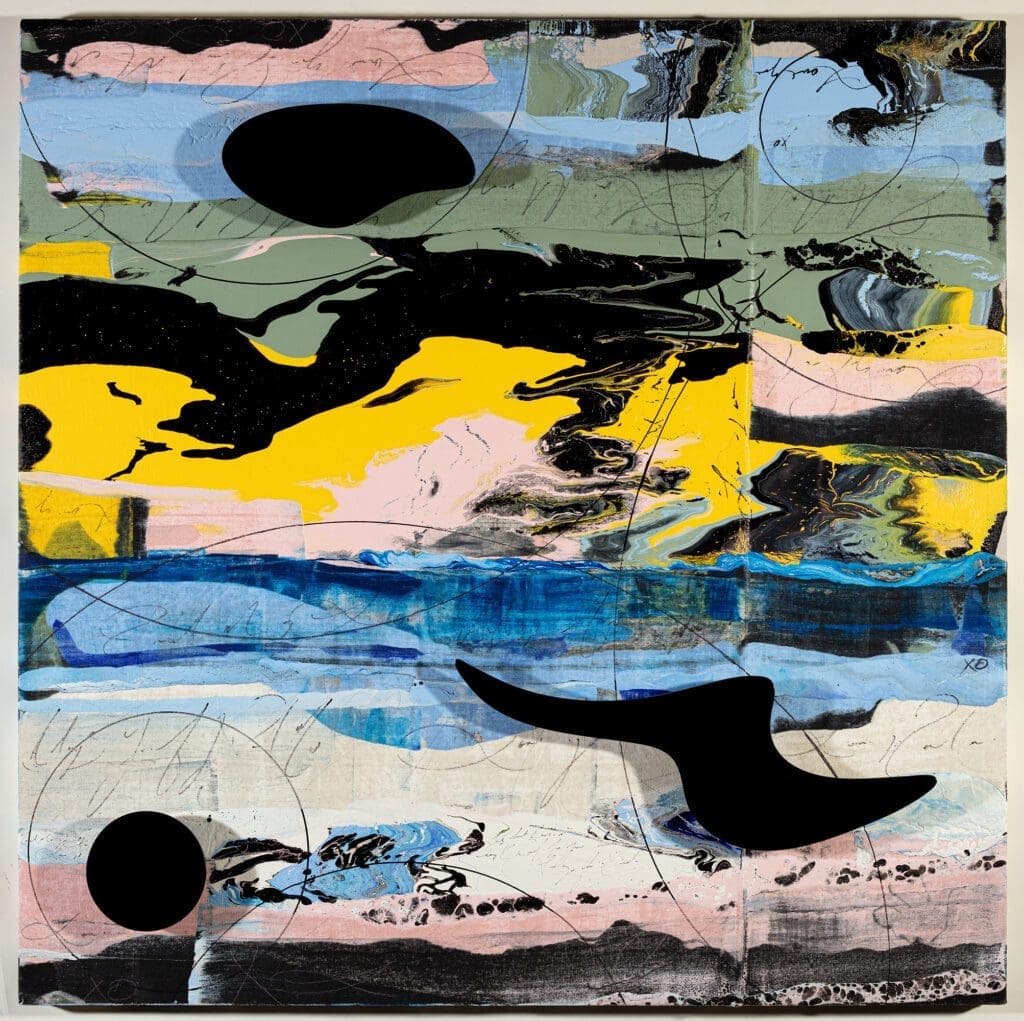 SOLD! Summer 50 x 50 Acrylic and metal shapes on canvas