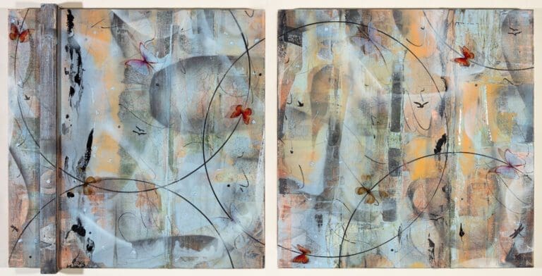 Within the Circle 30 x 62 inches, Acrylic, Resin and Butterflies on Canvas