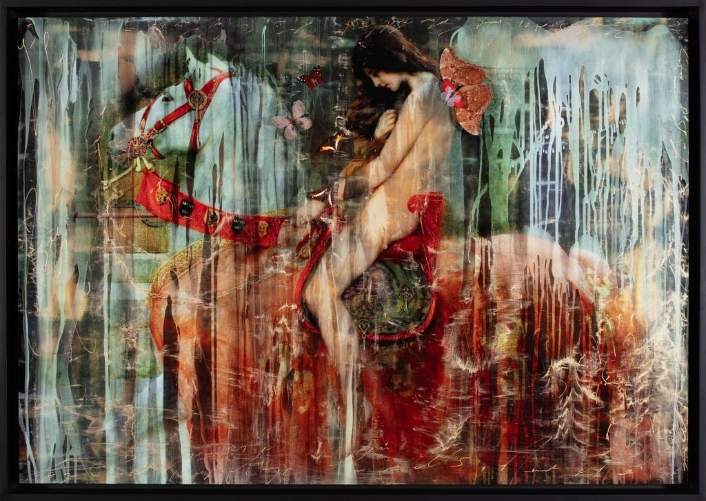 Always Dear to my Heart 27x38 Hand-Embellished with ink and butterflies on metal