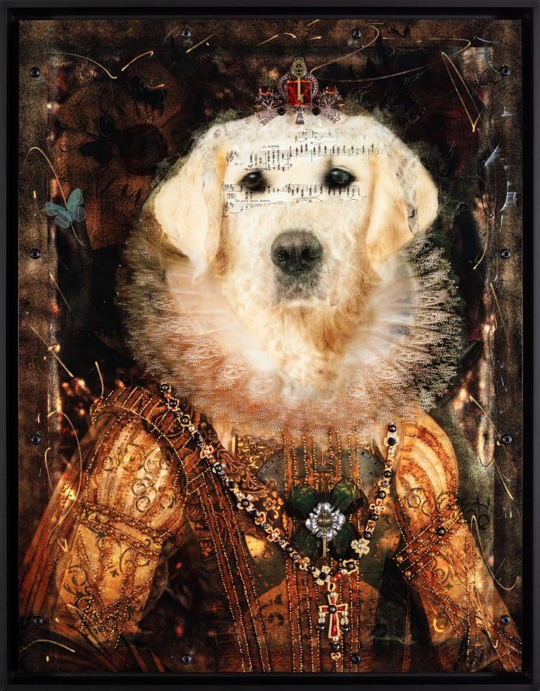 Lady Amber 33x26 Hand-Embellished with ink and butterflies on metal