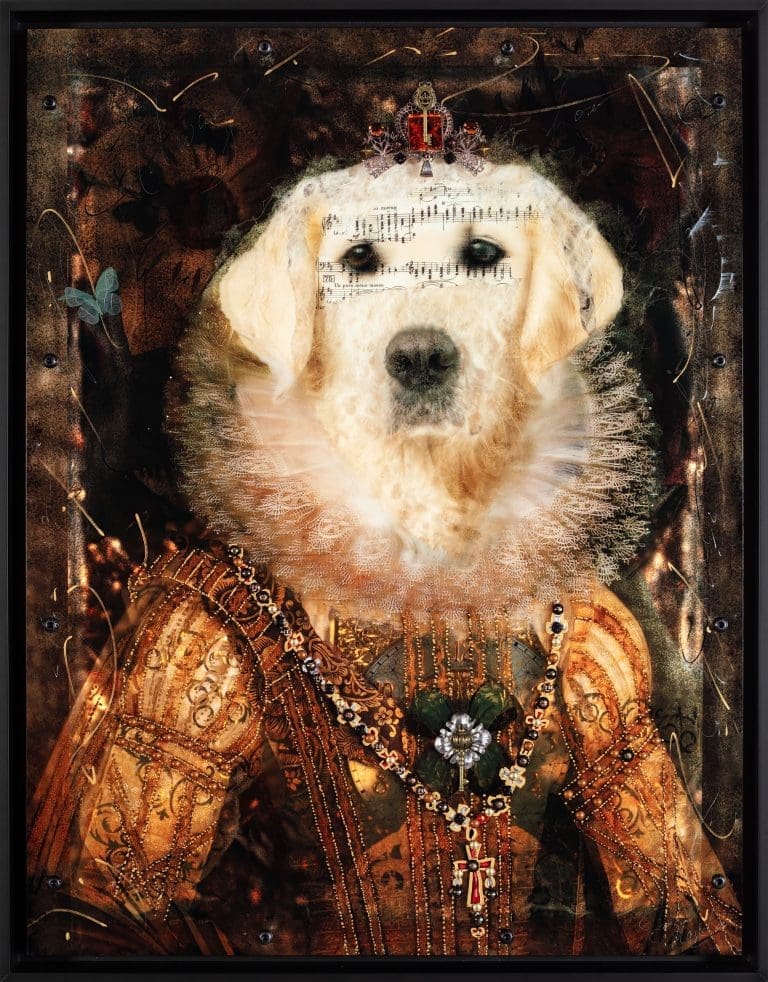 Lady Amber 33x26 Hand-Embellished with ink and butterflies on metal