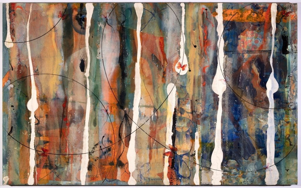 Sunset Skies with Butterflies 48 x 78 Acrylic, resin and butterflies on canvas