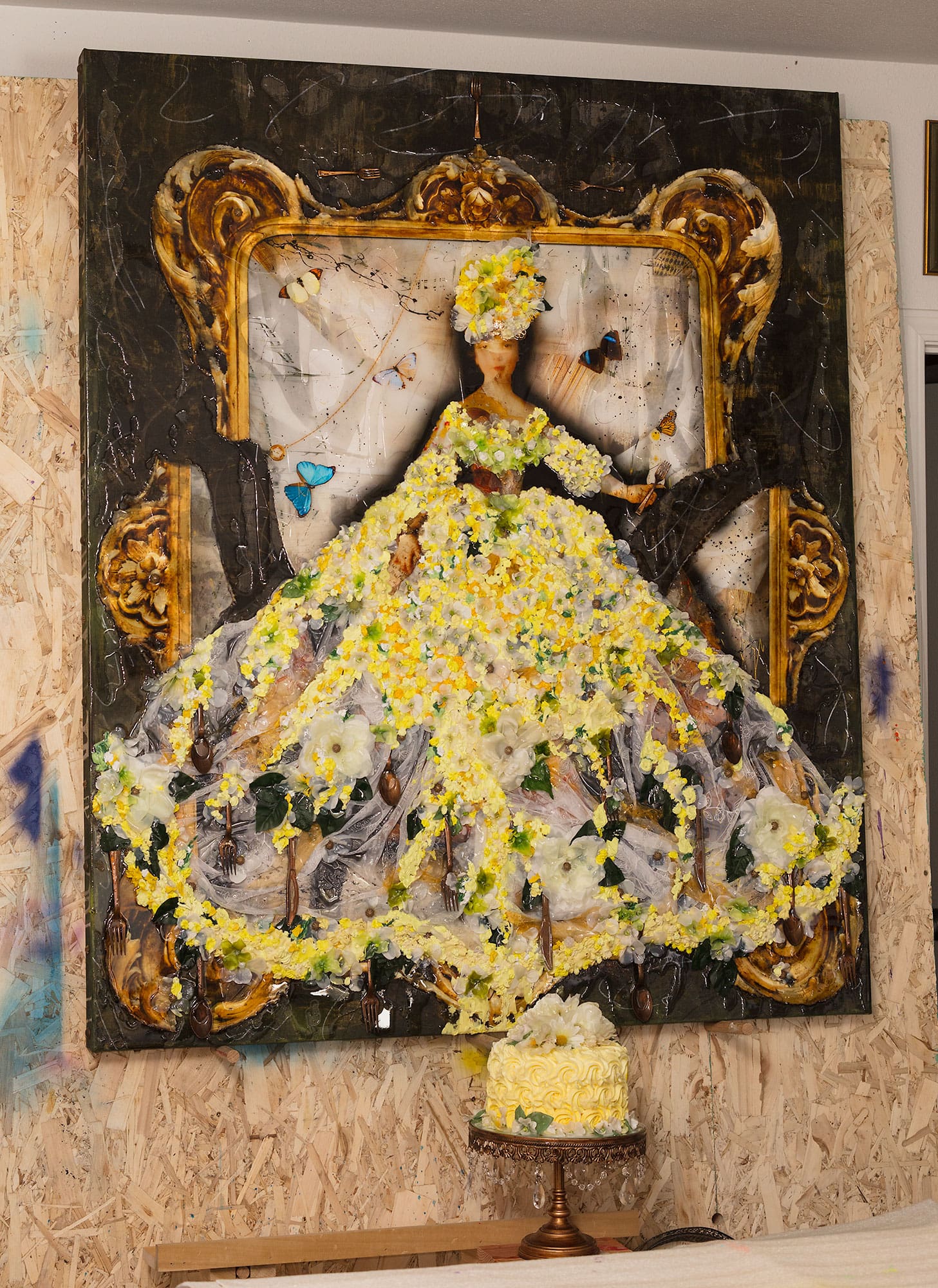 Lady Lemon Meringue 72 x 50 Layered Mixed Media